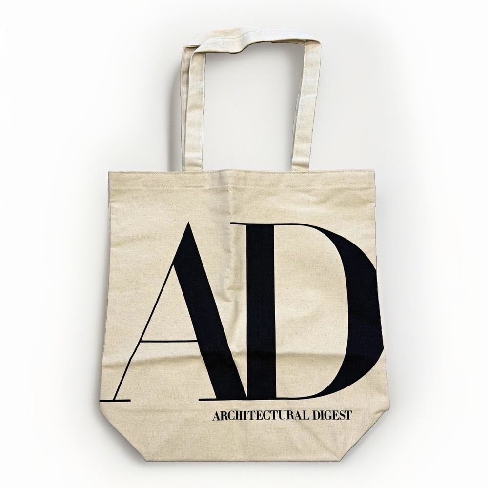 Architectural Digest Canvas Tote Bag Tan Black Bookbag Knitting Crochet Bag